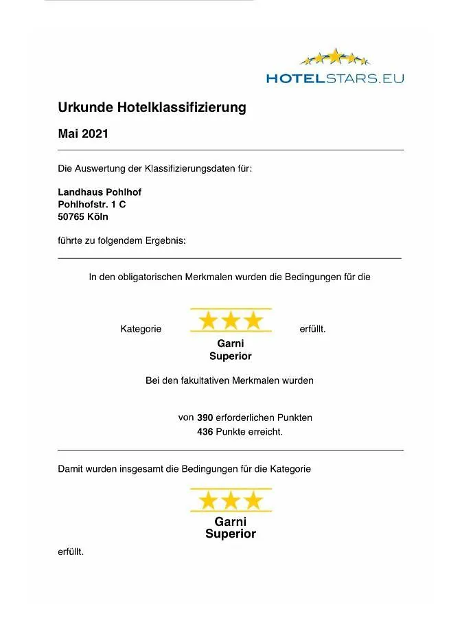 ホテル Landhaus Pohlhof ケルン